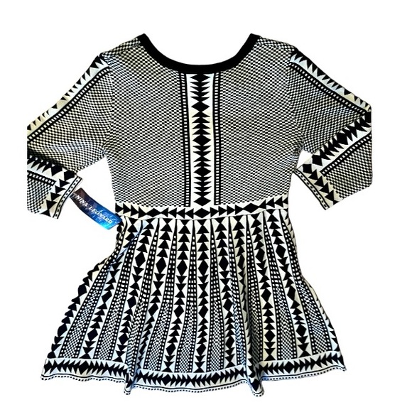 Nina Leonard Black White Geometric Print Sweater Dress NWT Size Large - Picture 4 of 9